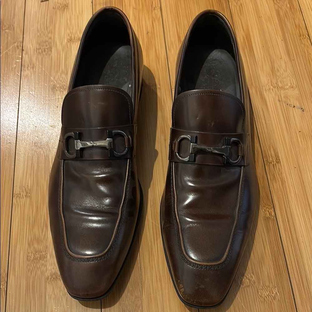 Salvatore Ferragamo Dark Brown Leather Slip-Ons